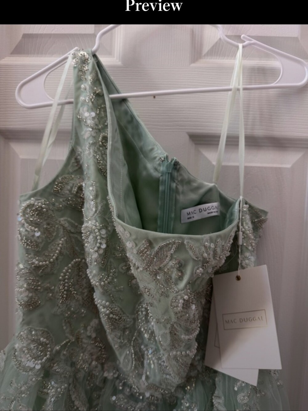 Embellished Sage Mint Lt. Blue Green Tulle Evening Dress - Picture 3 of 16